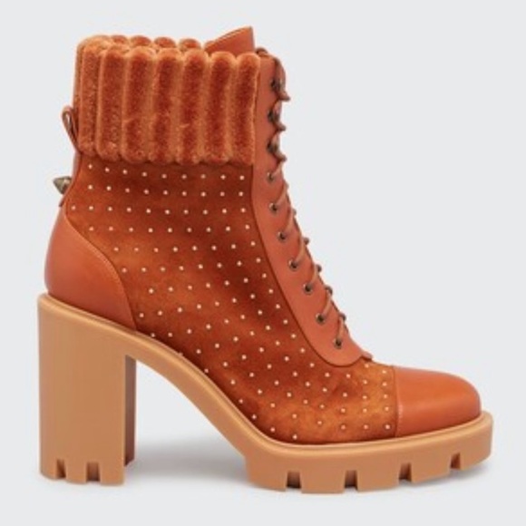 Christian Louboutin DAKITA LUG 70 Studded Spike Suede Boots Heel Booties - Picture 13 of 13